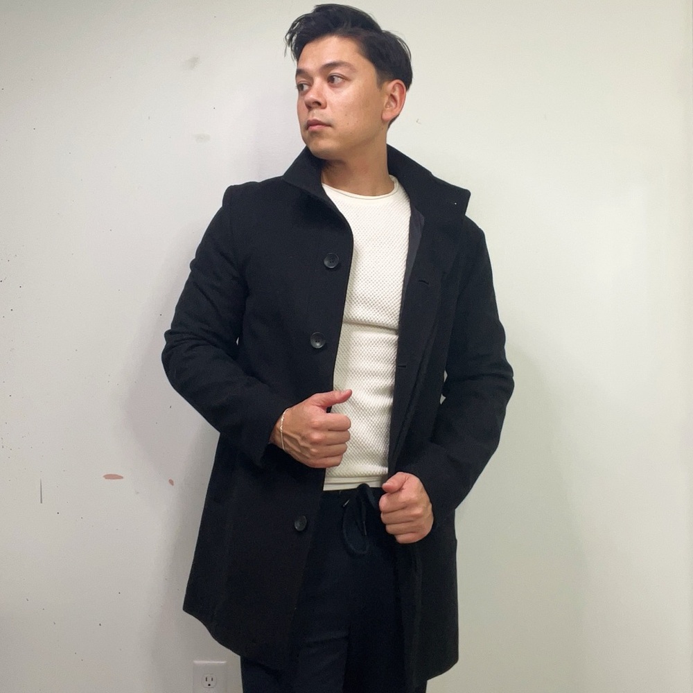 French Connection Smart Tailored Coat Black Medium sized Wool Coat